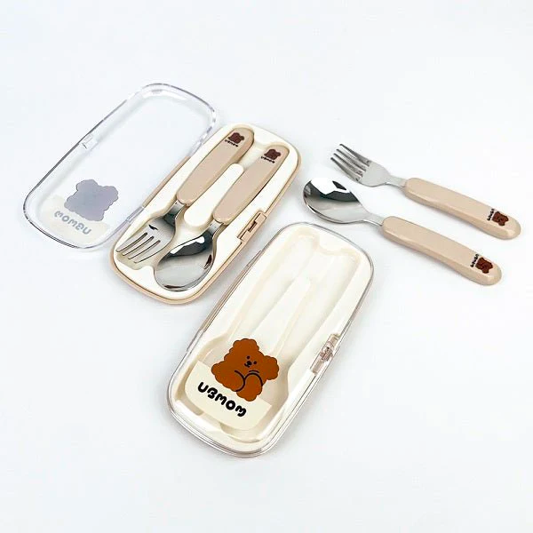 UBMOM Stainless Steel Chocomong Spoon Fork Case Set