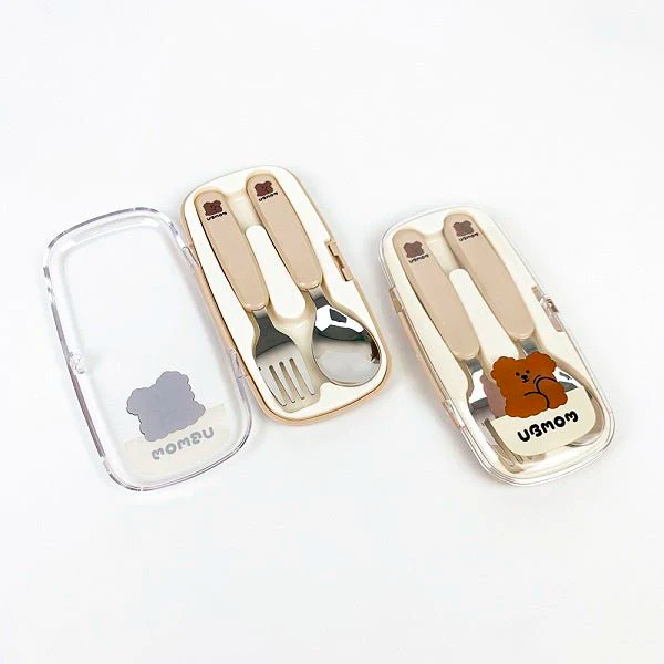 UBMOM Stainless Steel Chocomong Spoon Fork Case Set