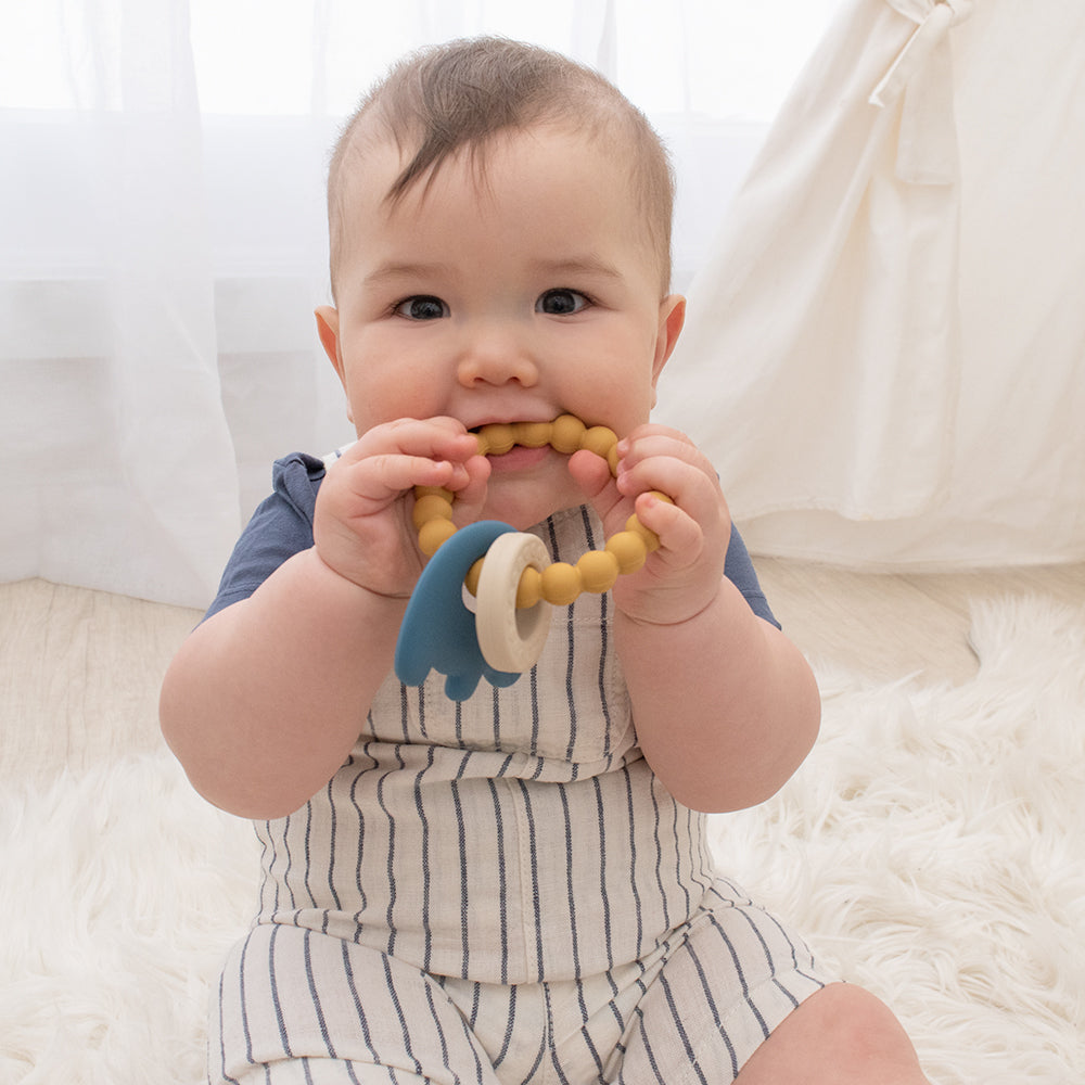 PLAYGROUND Silicone Elephant Teether - Steel Blue