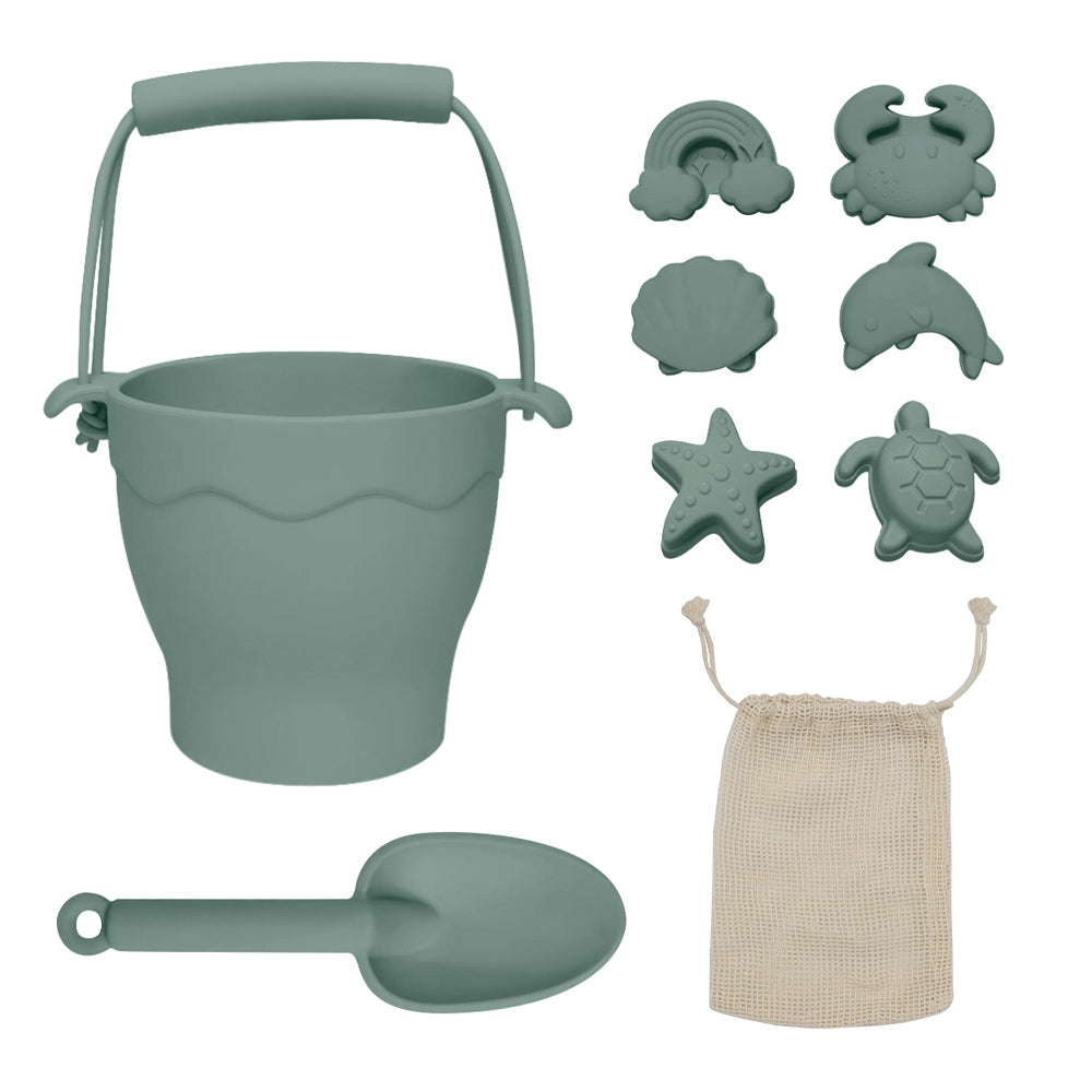 PLAYGROUND Silicone 8pc Bucket & Spade Set - Sage