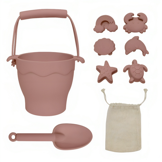 PLAYGROUND Silicone 8pc Bucket & Spade Set - Rose