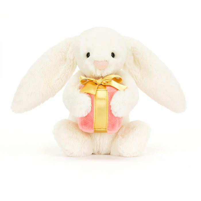 JELLYCAT BASHFUL BUNNY WITH PRESENT LITTLE CREAM 8X9X18CM