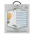 Load image into Gallery viewer, LIVING TEXTILES WATERCOLOUR ROUND/OVAL COT FITTED SHEETS 2PK UP UP & AWAY/STRIPES
