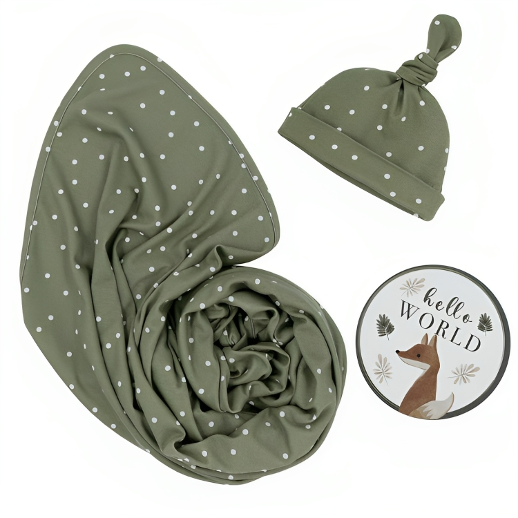 LIVING TEXTILES HELLO WORLD GIFT SET - OLIVE SPOTS