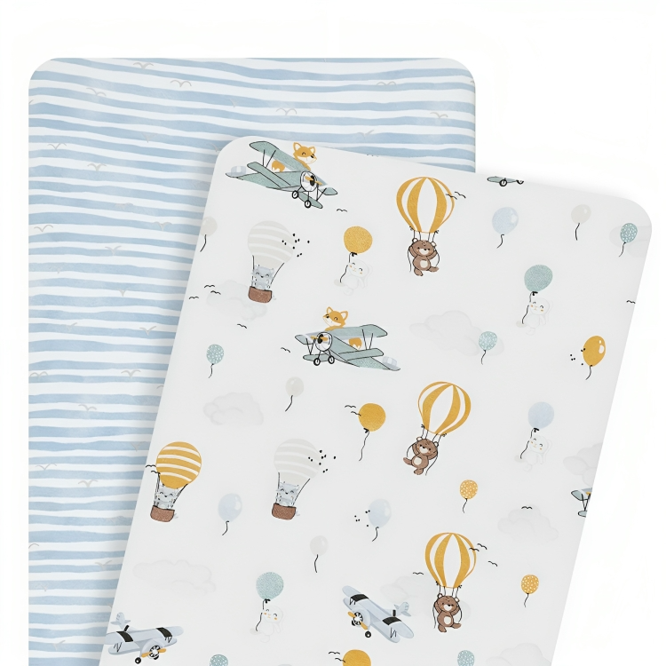 LIVING TEXTILES 2PK BEDSIDE CO-SLEEPER FITTED SHEETS - UP UP & AWAY