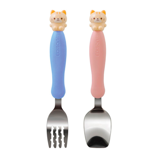 EDISON Mama Fork and Spoon for Kids with Case(Cat) 3Y+