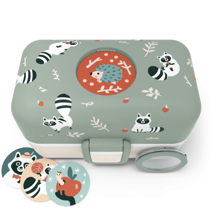 Monbento Tresor Graphic Kids's Bento Box- Green Raccoon