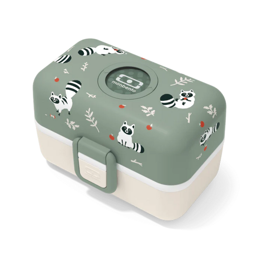 Monbento Tresor Graphic Kids's Bento Box- Green Raccoon