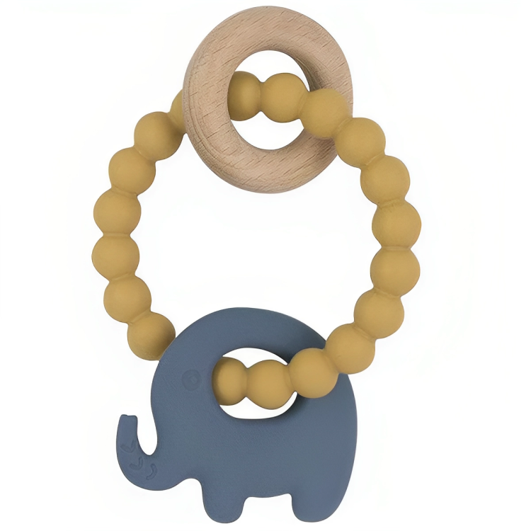 PLAYGROUND Silicone Elephant Teether - Steel Blue